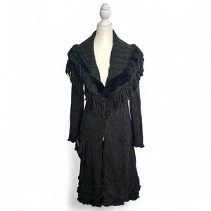 Y2k Knit Cardigan with Faux Fur Trim